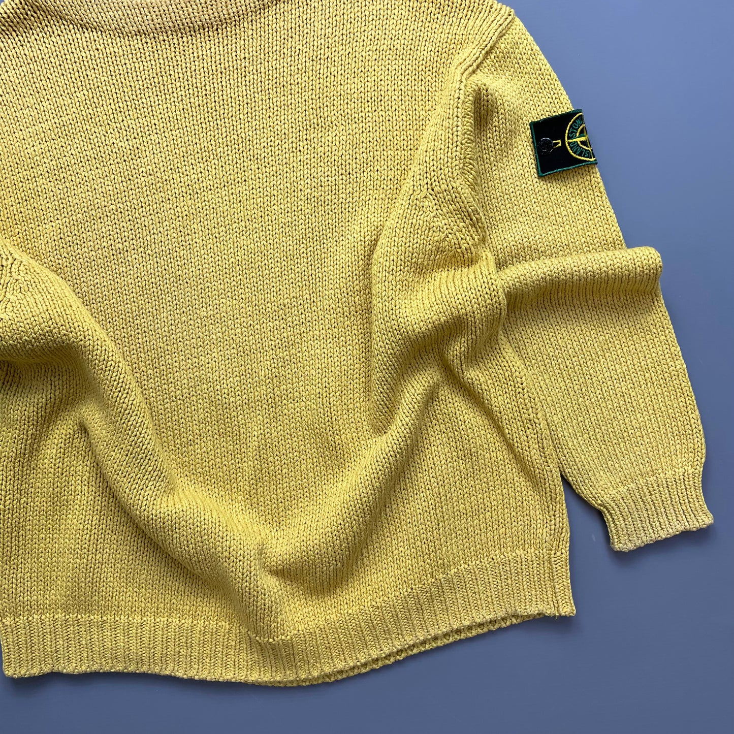Stone Island Yellow Midweight 80s Vintage Knit Jumper w/ Green Edge Badge