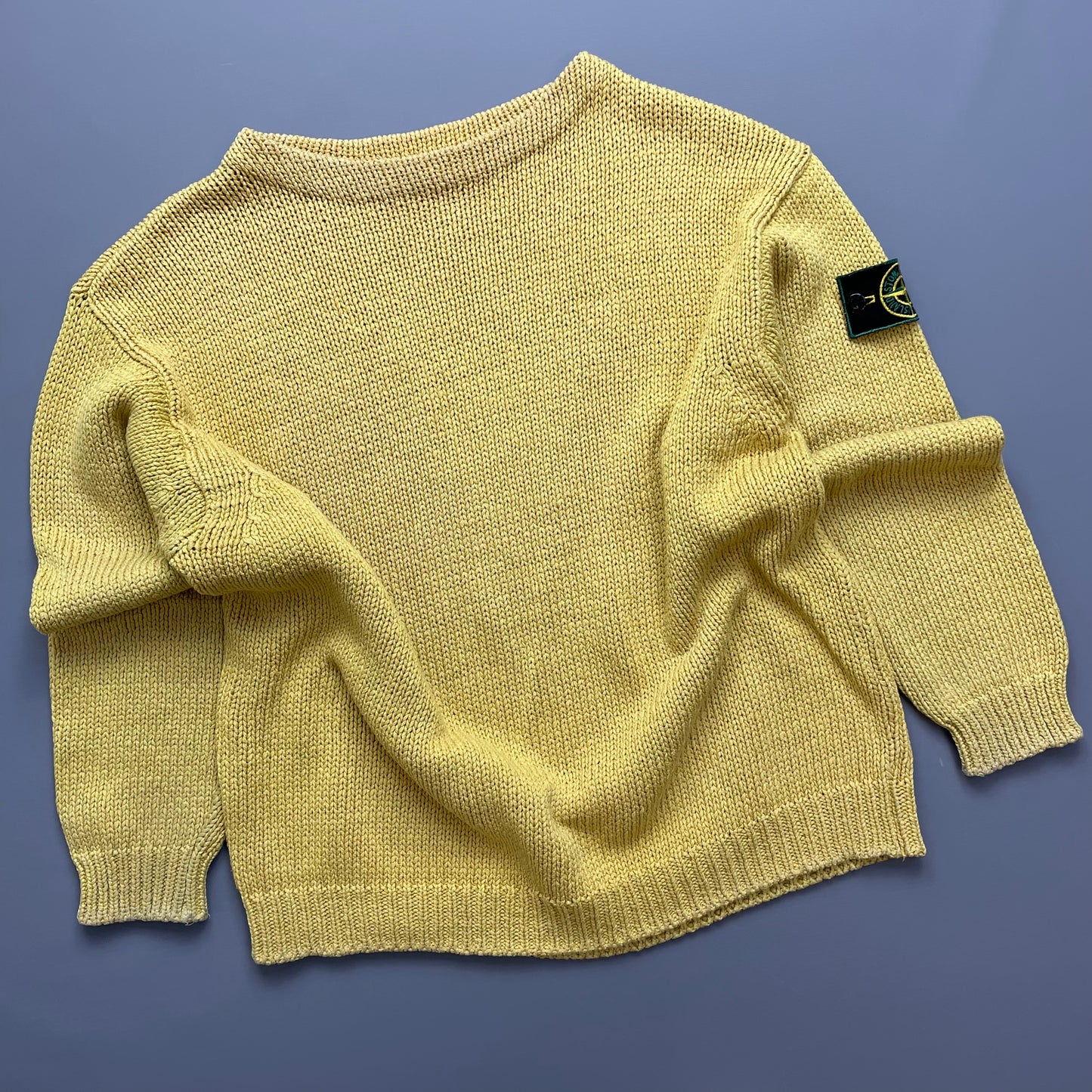 Stone Island Yellow Midweight 80s Vintage Knit Jumper w/ Green Edge Badge
