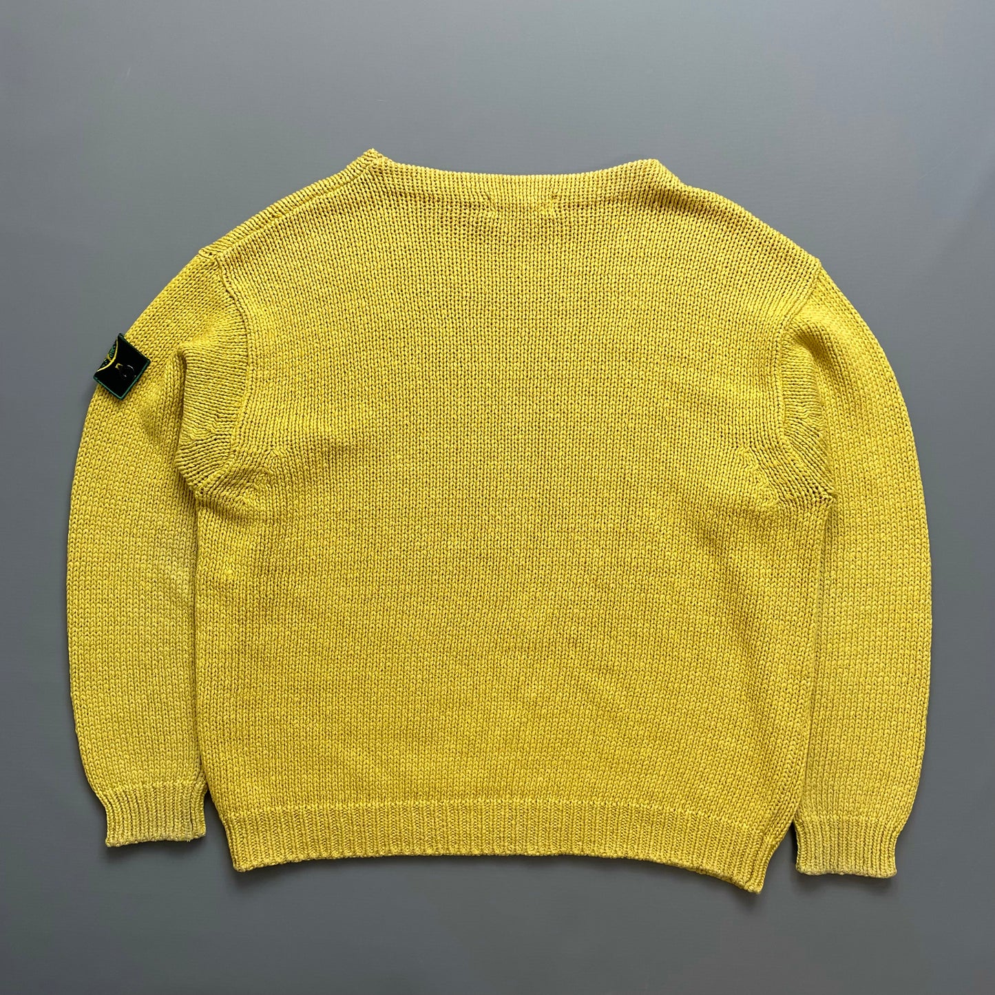 Stone Island Yellow Midweight 80s Vintage Knit Jumper w/ Green Edge Badge