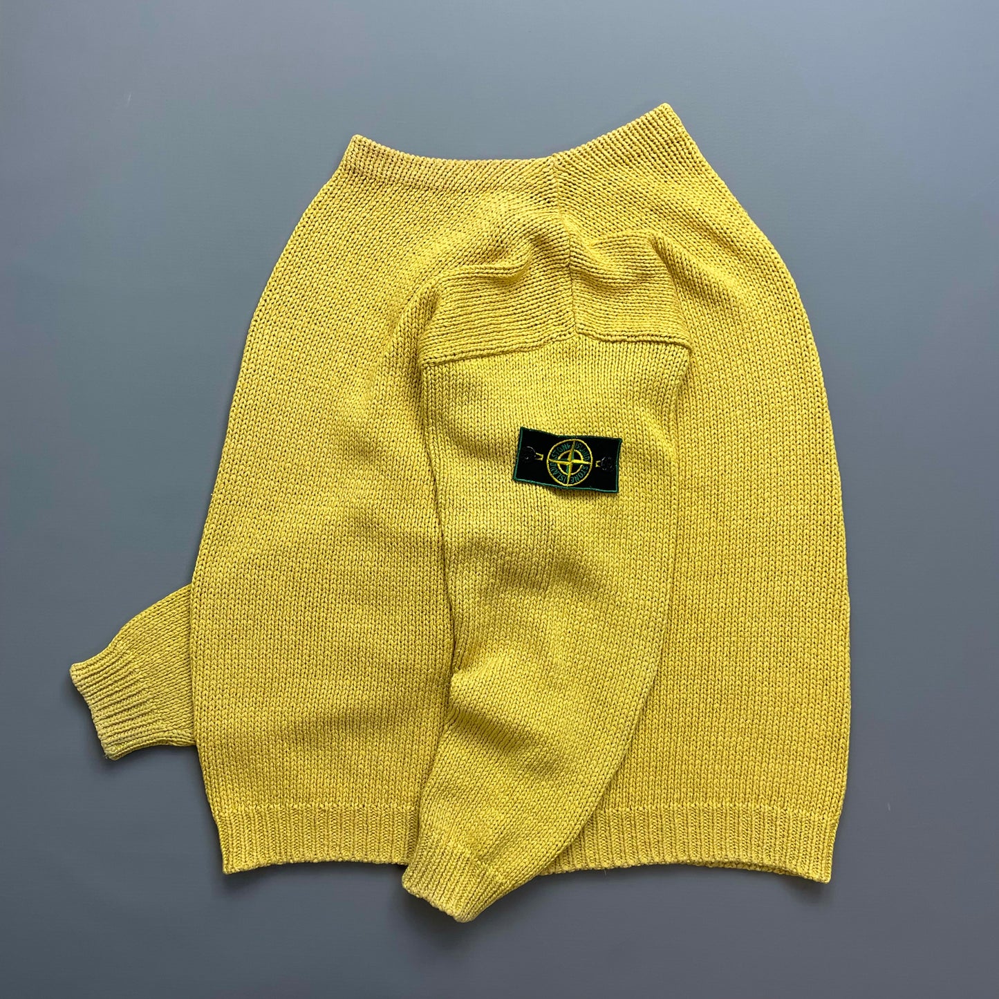 Stone Island Yellow Midweight 80s Vintage Knit Jumper w/ Green Edge Badge