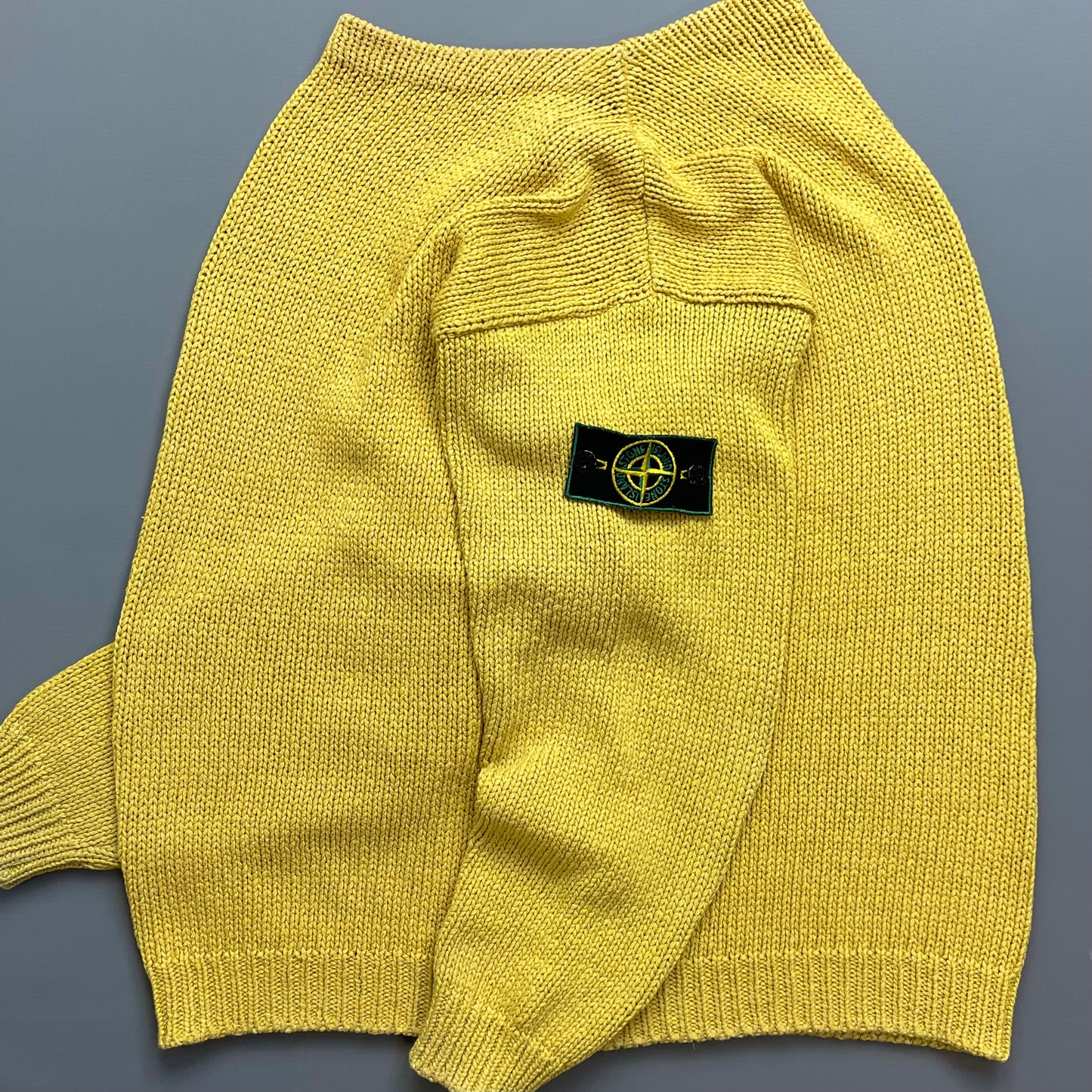 Stone Island Yellow Midweight 80s Vintage Knit Jumper w/ Green Edge Badge