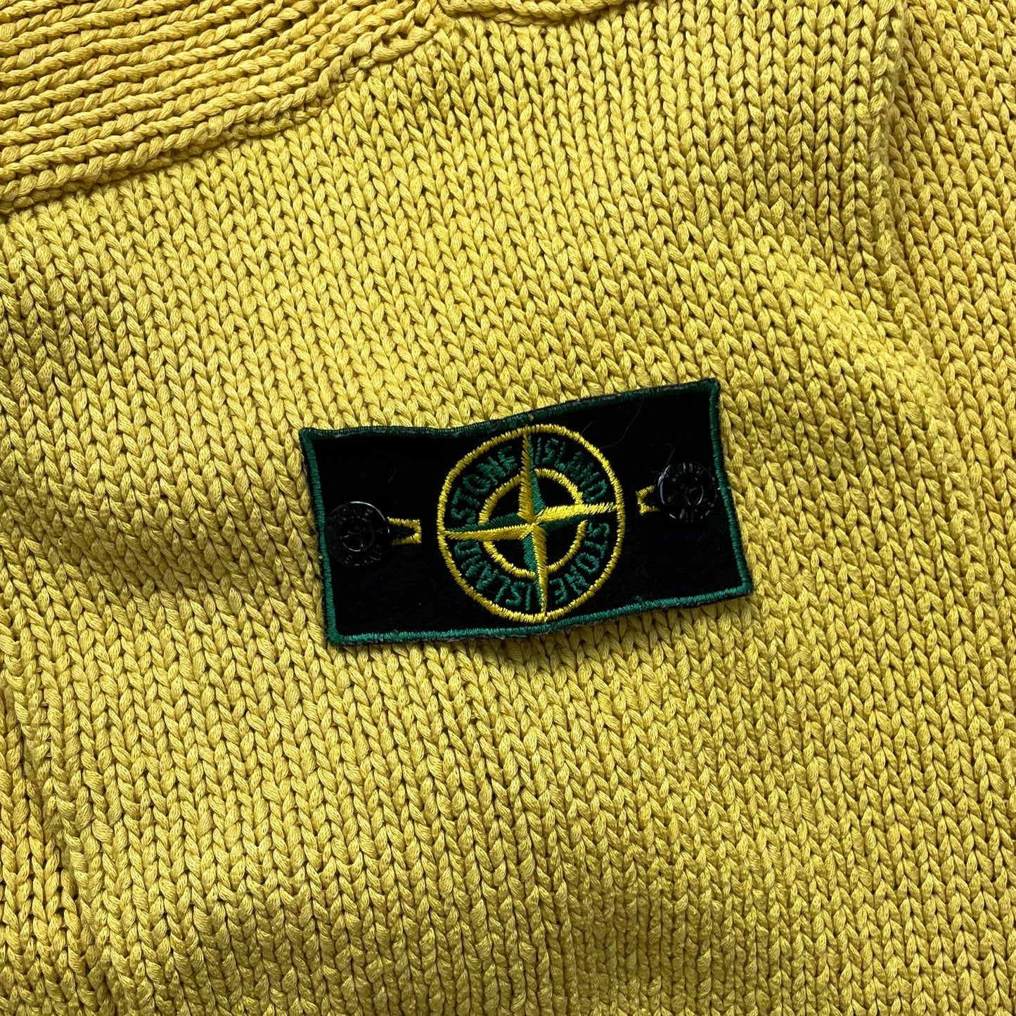 Stone Island Yellow Midweight 80s Vintage Knit Jumper w/ Green Edge Badge