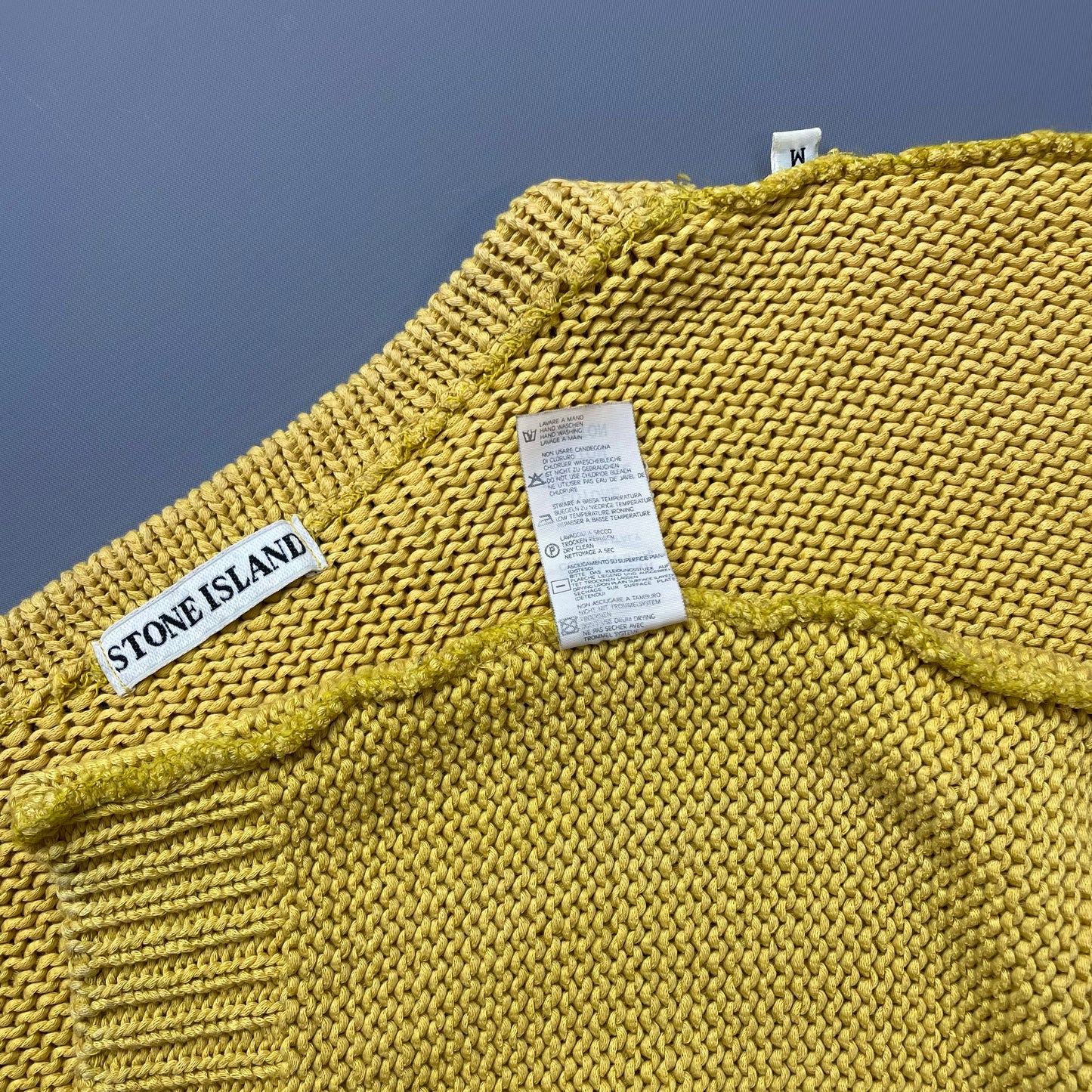 Stone Island Yellow Midweight 80s Vintage Knit Jumper w/ Green Edge Badge
