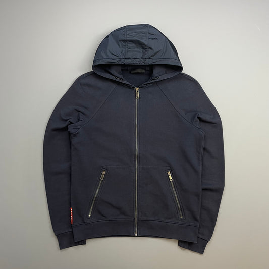 Prada Sport Navy 2015 Nylon Hood Zip-Through Hoodie