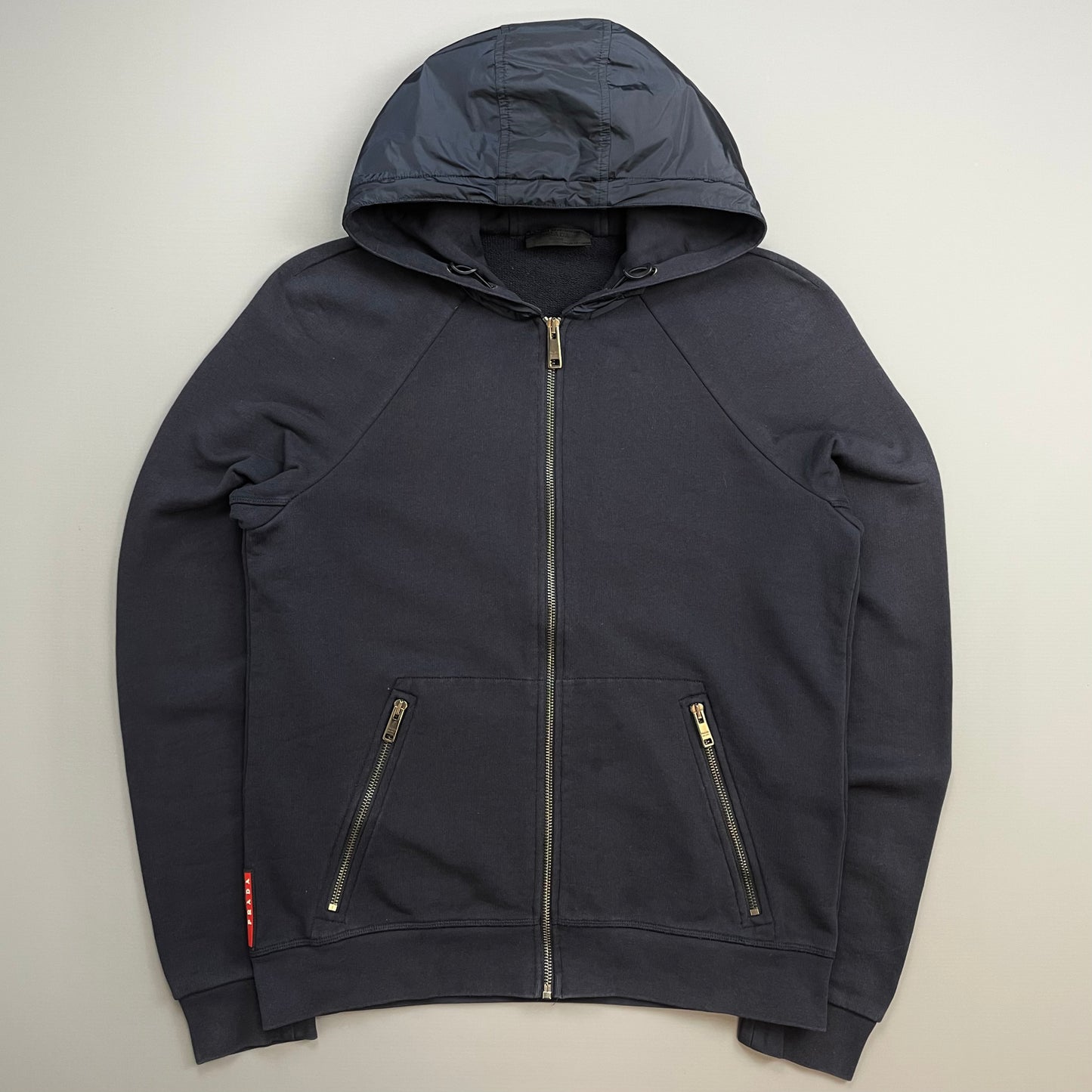 Prada Sport Navy 2015 Nylon Hood Zip-Through Hoodie