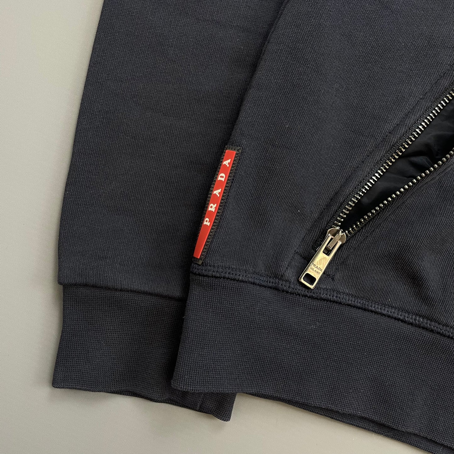 Prada Sport Navy 2015 Nylon Hood Zip-Through Hoodie