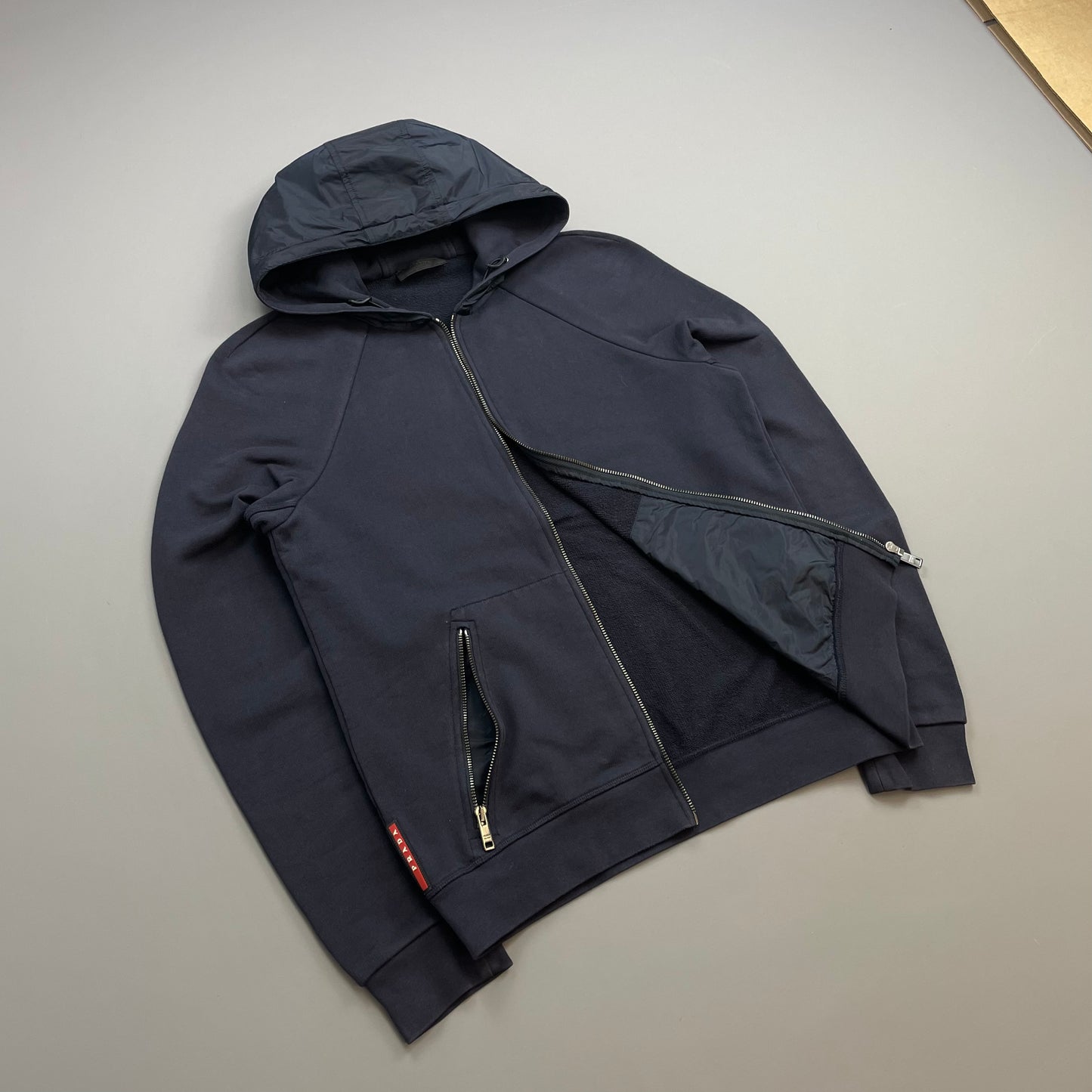Prada Sport Navy 2015 Nylon Hood Zip-Through Hoodie