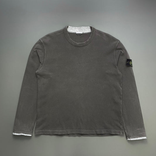 Stone Island Grey AW03 Cotton Collar & Cuff Trim Jumper