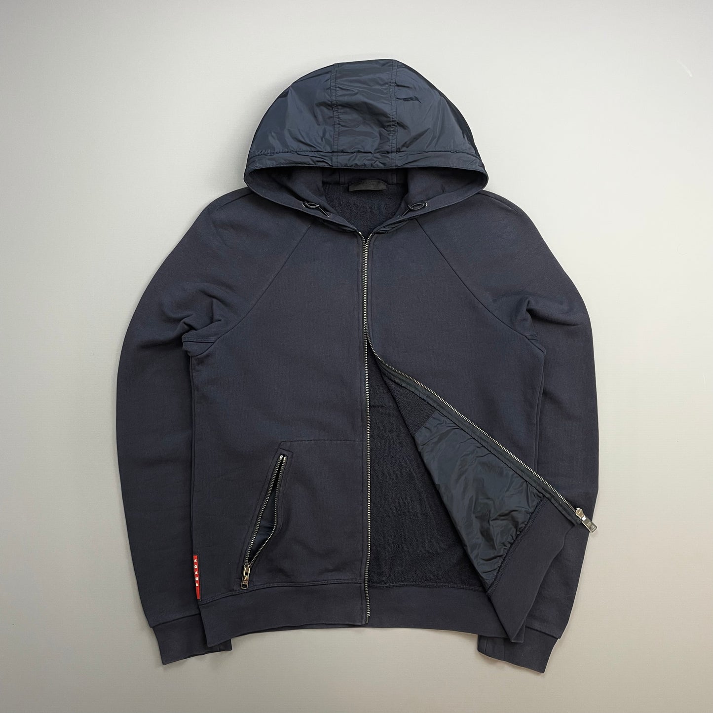 Prada Sport Navy 2015 Nylon Hood Zip-Through Hoodie