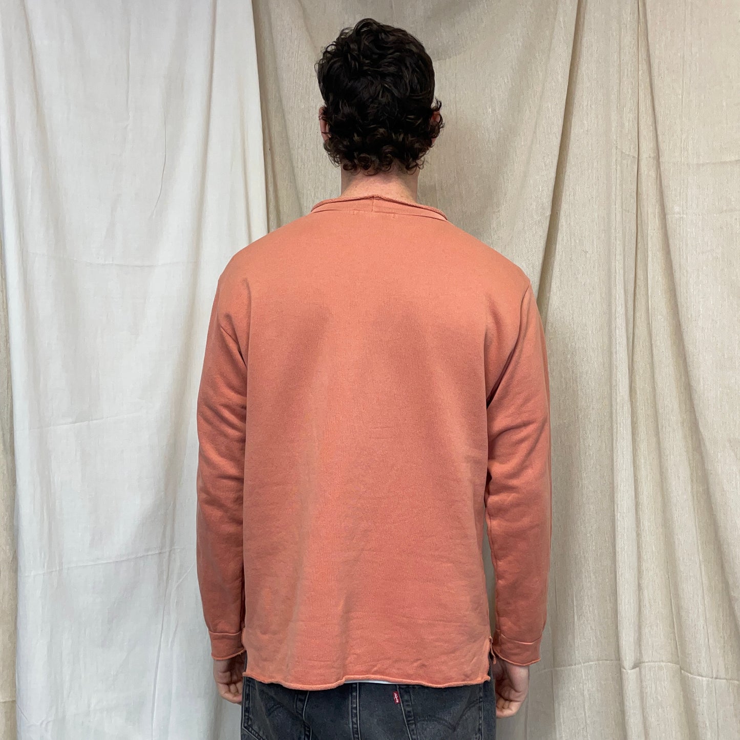 Stone Island Peach Orange 80s Reflective Spellout Mako Cotton Raw-Edge Jumper