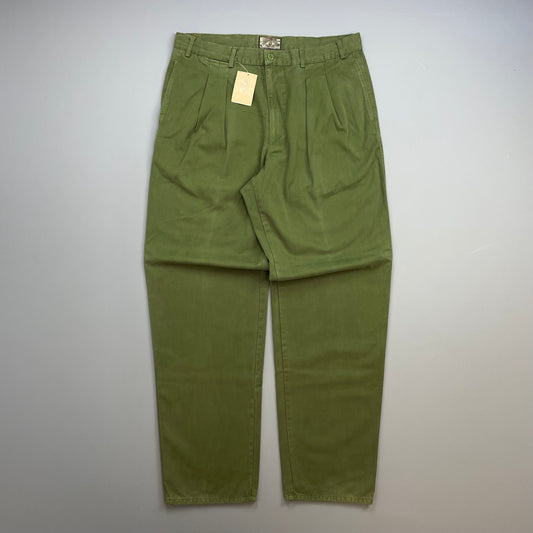 Armani Jeans Khaki Green 1990s Cotton Pleat Trouser BNWT