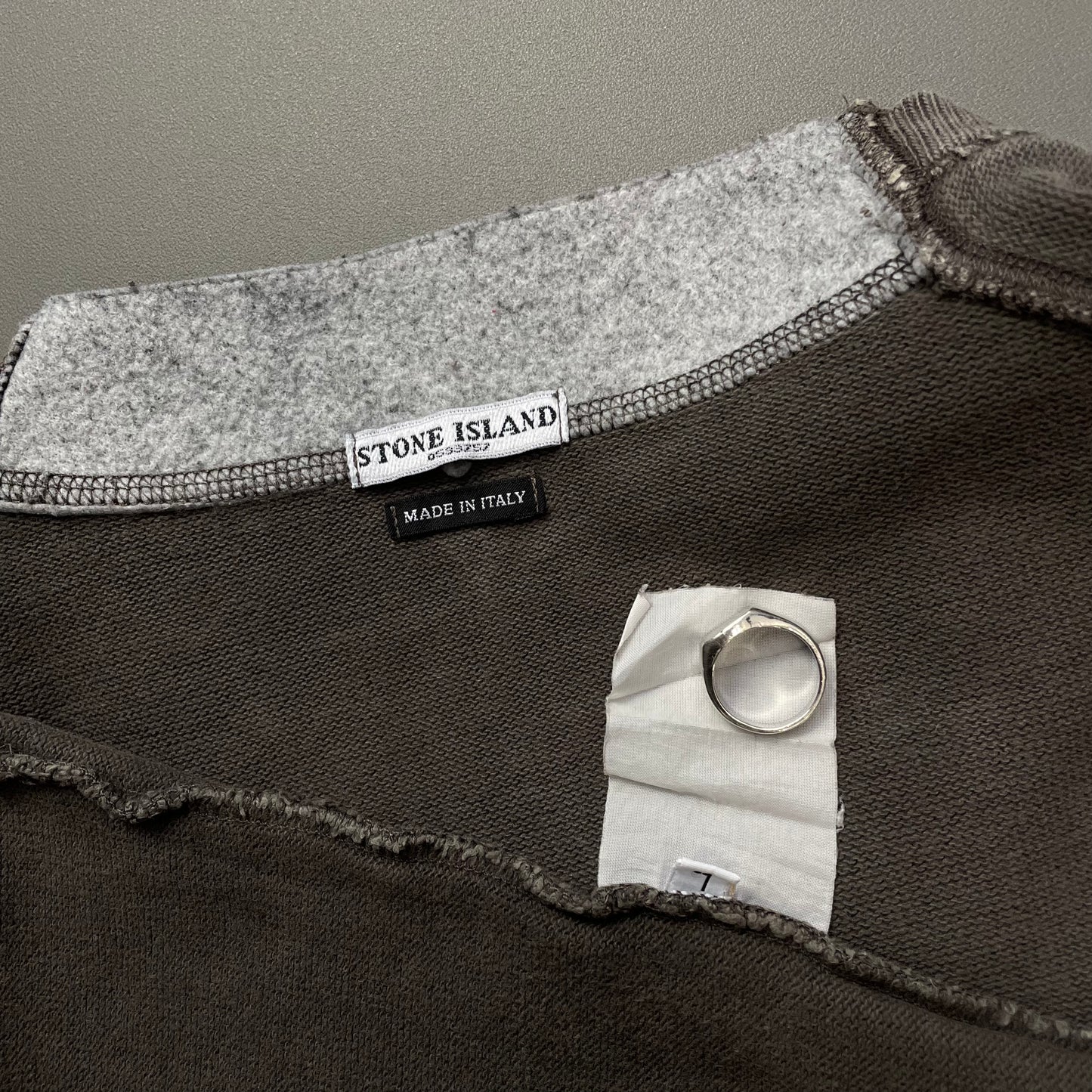 Stone Island Grey AW03 Cotton Collar & Cuff Trim Jumper