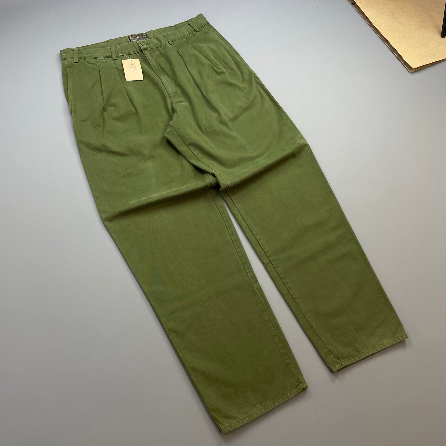 Armani Jeans Khaki Green 1990s Cotton Pleat Trouser BNWT