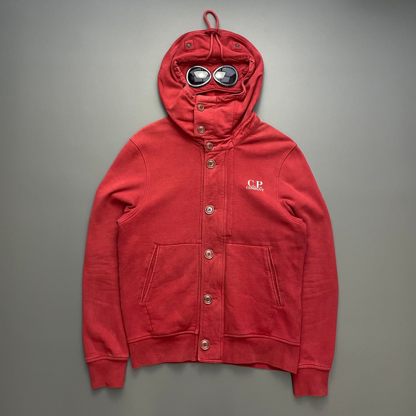 C.P. Company Red Brushed Cotton Zip-Through Goggle Jacket
