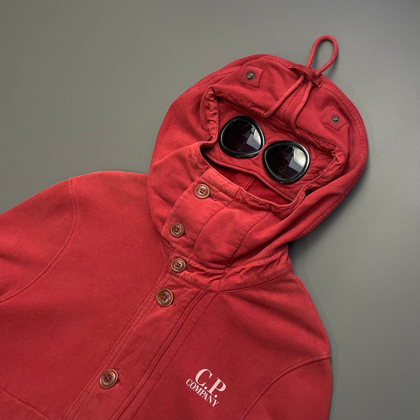C.P. Company Red Brushed Cotton Zip-Through Goggle Jacket