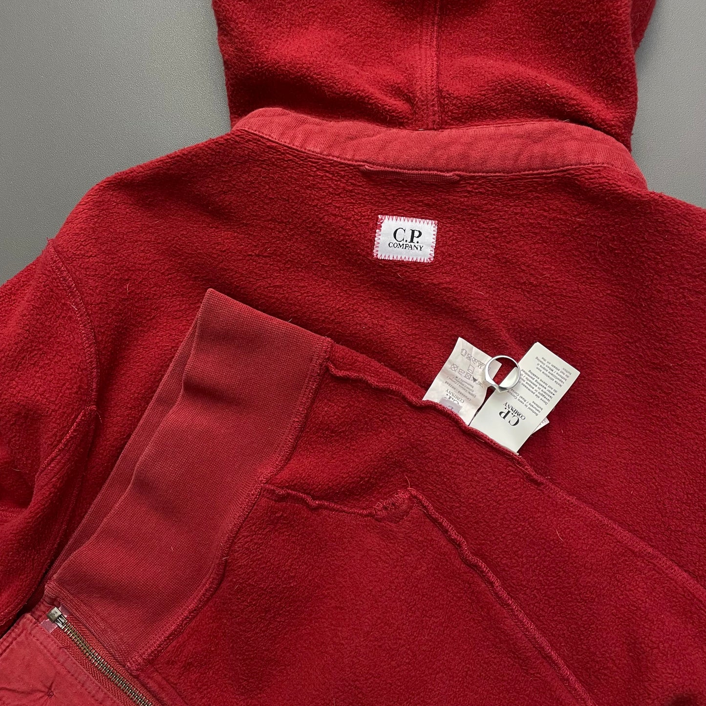 C.P. Company Red Brushed Cotton Zip-Through Goggle Jacket
