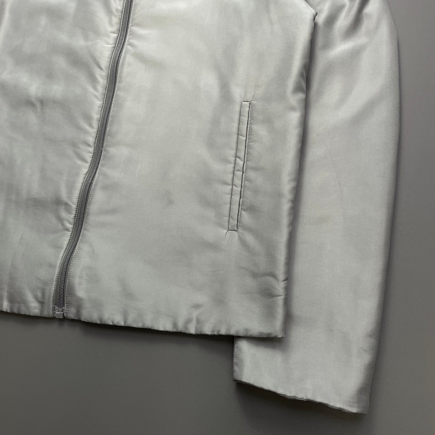 Prada Silver 90s Silk Blend Padded Biker Jacket