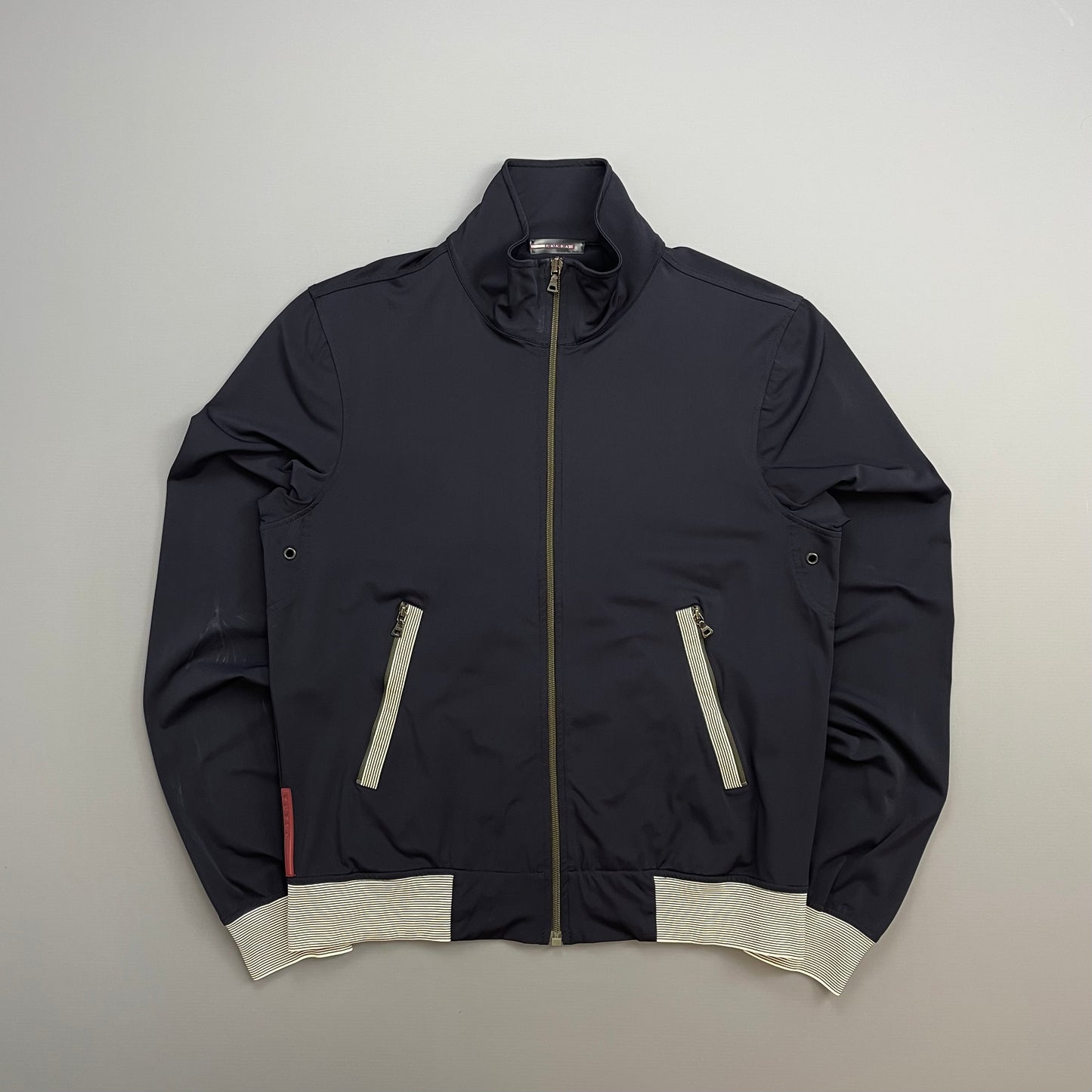 Prada Sport Navy 00s Nylon Stripe Detailed Track Jacket