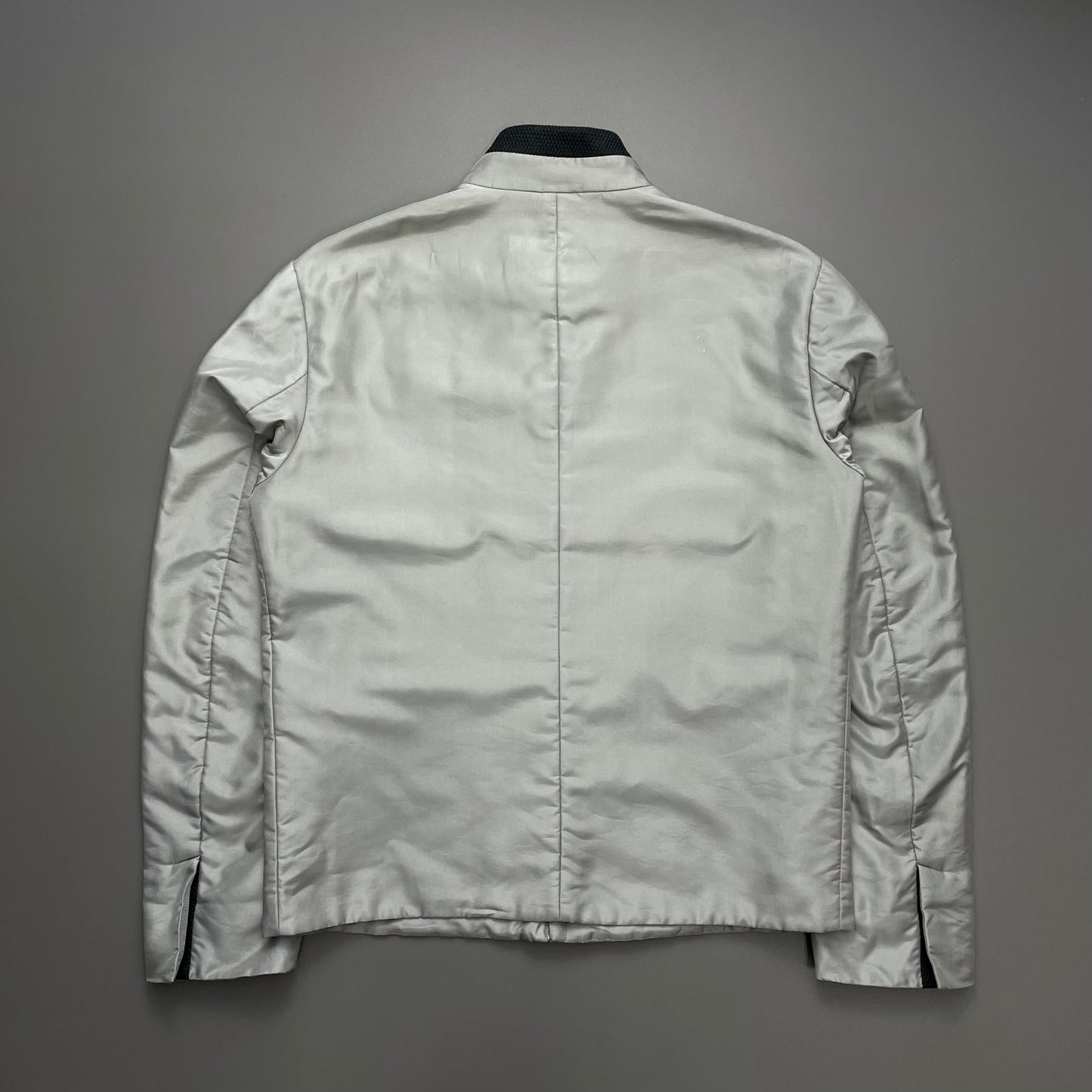 Prada Silver 90s Silk Blend Padded Biker Jacket