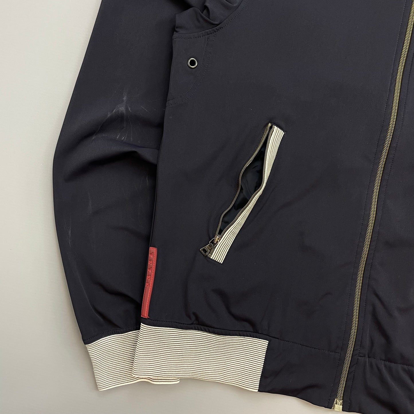 Prada Sport Navy 00s Nylon Stripe Detailed Track Jacket