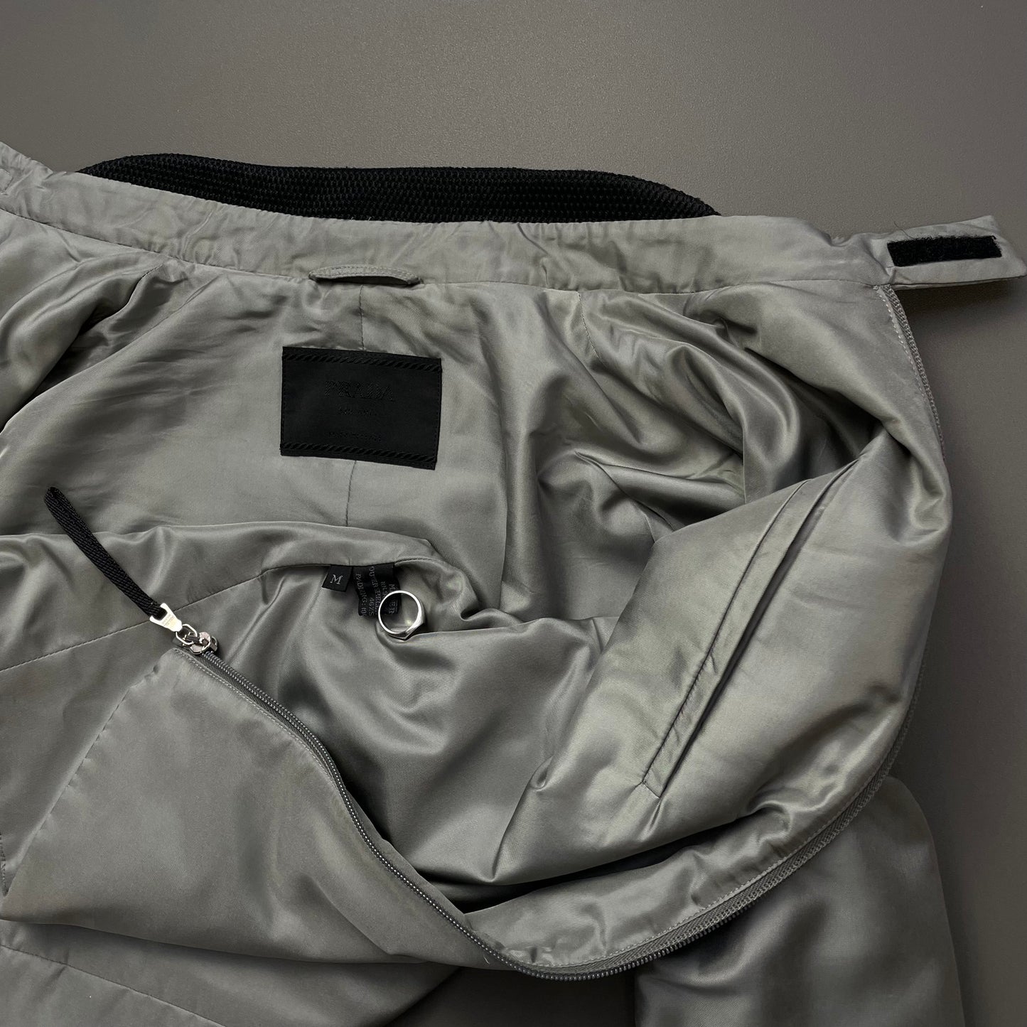 Prada Silver 90s Silk Blend Padded Biker Jacket