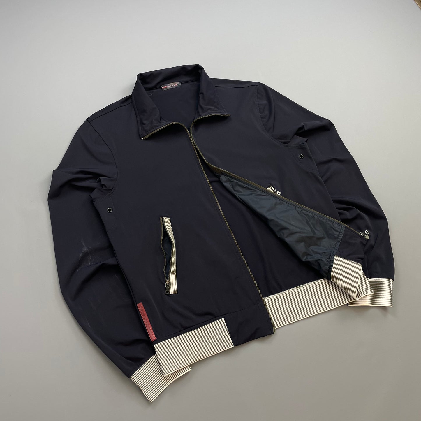 Prada Sport Navy 00s Nylon Stripe Detailed Track Jacket