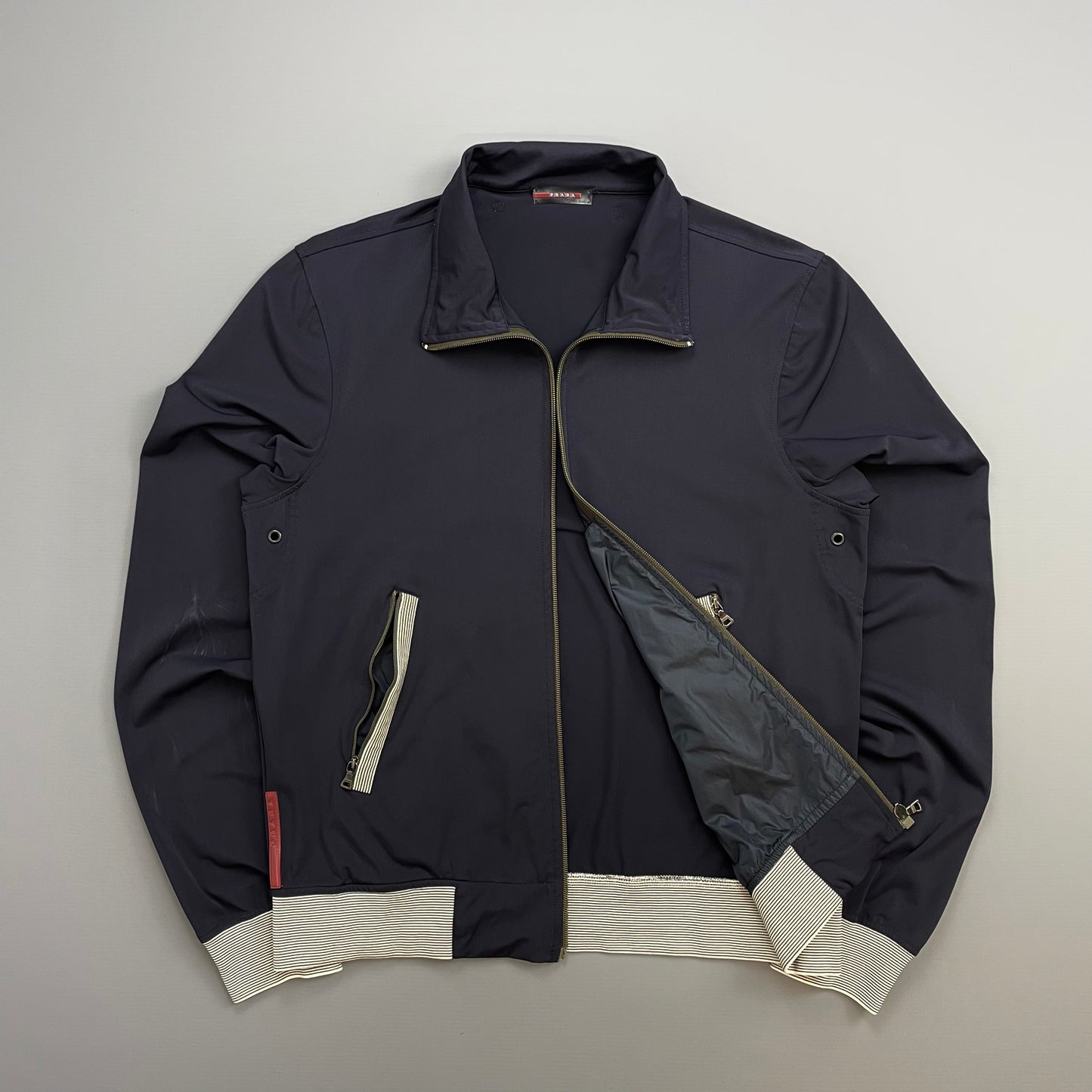 Prada Sport Navy 00s Nylon Stripe Detailed Track Jacket