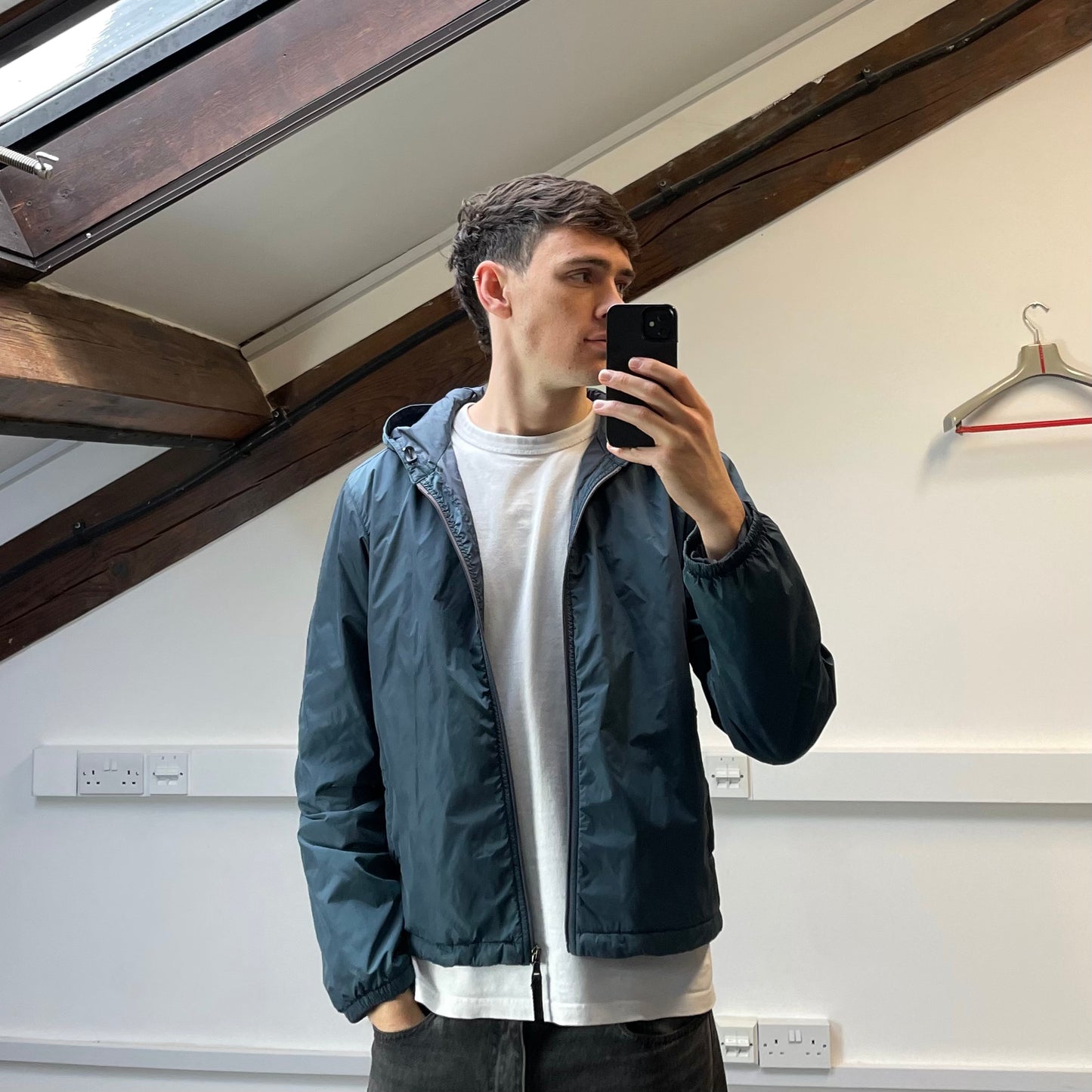 Prada Sport Blue Nylon 2007 Padded Hooded Windbreaker Jacket