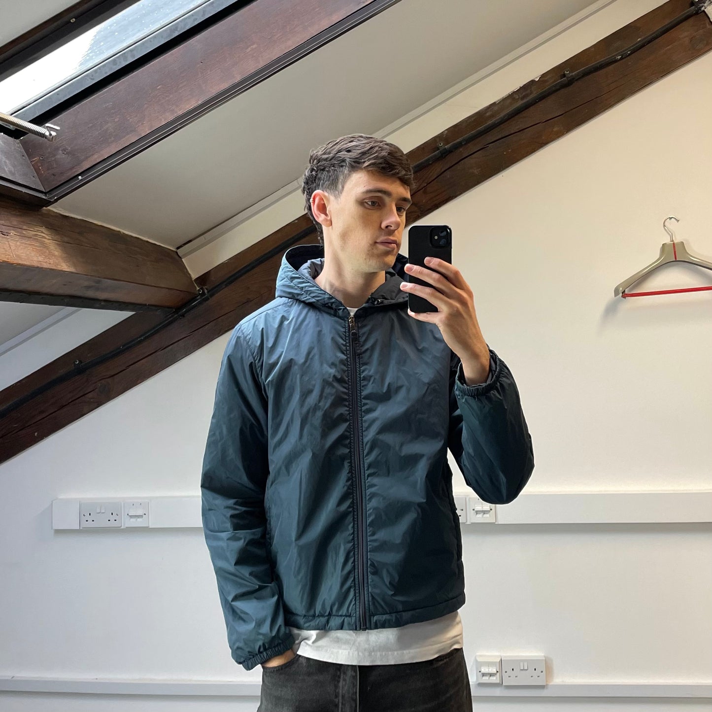 Prada Sport Blue Nylon 2007 Padded Hooded Windbreaker Jacket