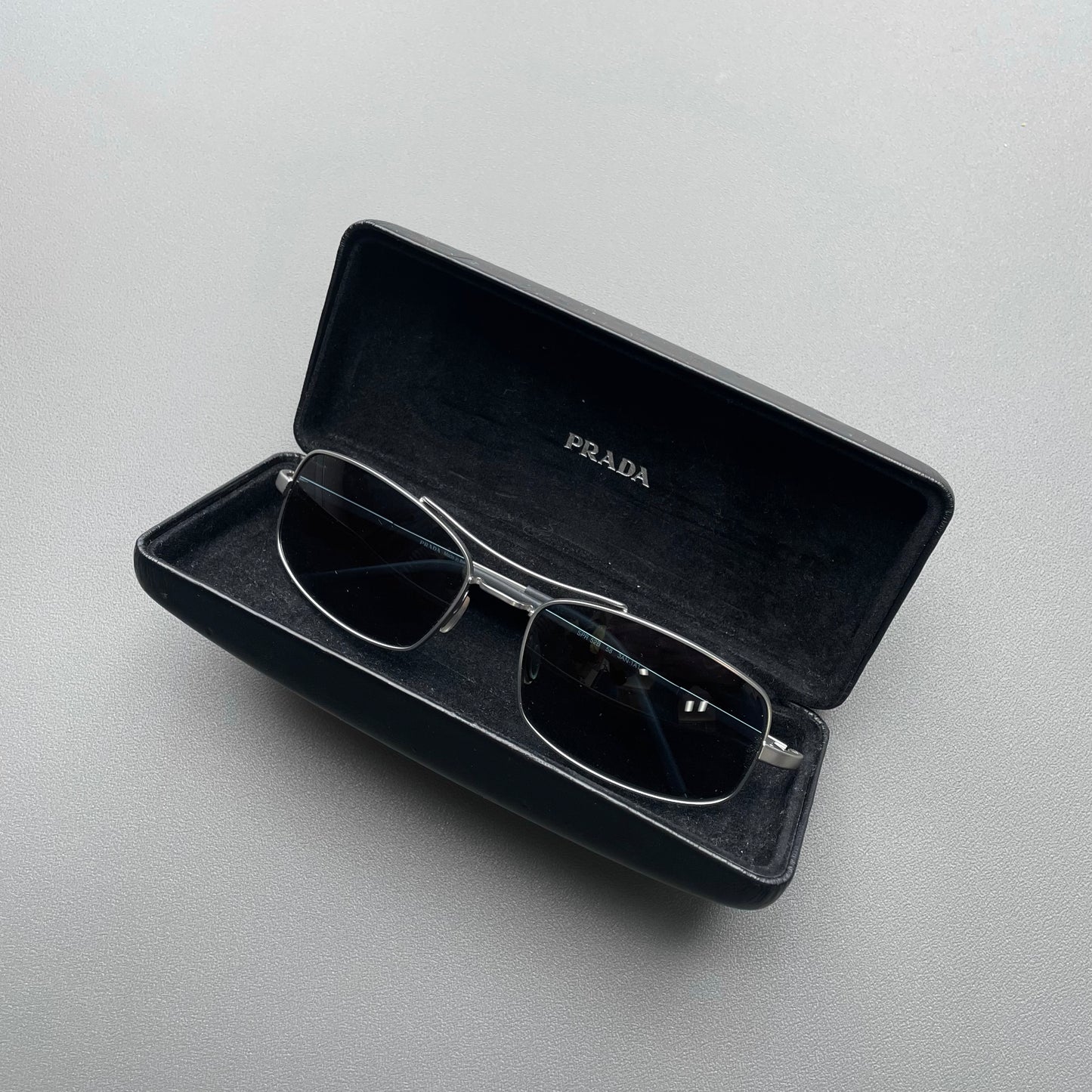 Prada Silver 00s Thin Frame Rectangle Sunglasses