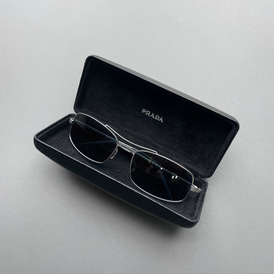 Prada Silver 00s Thin Frame Rectangle Sunglasses