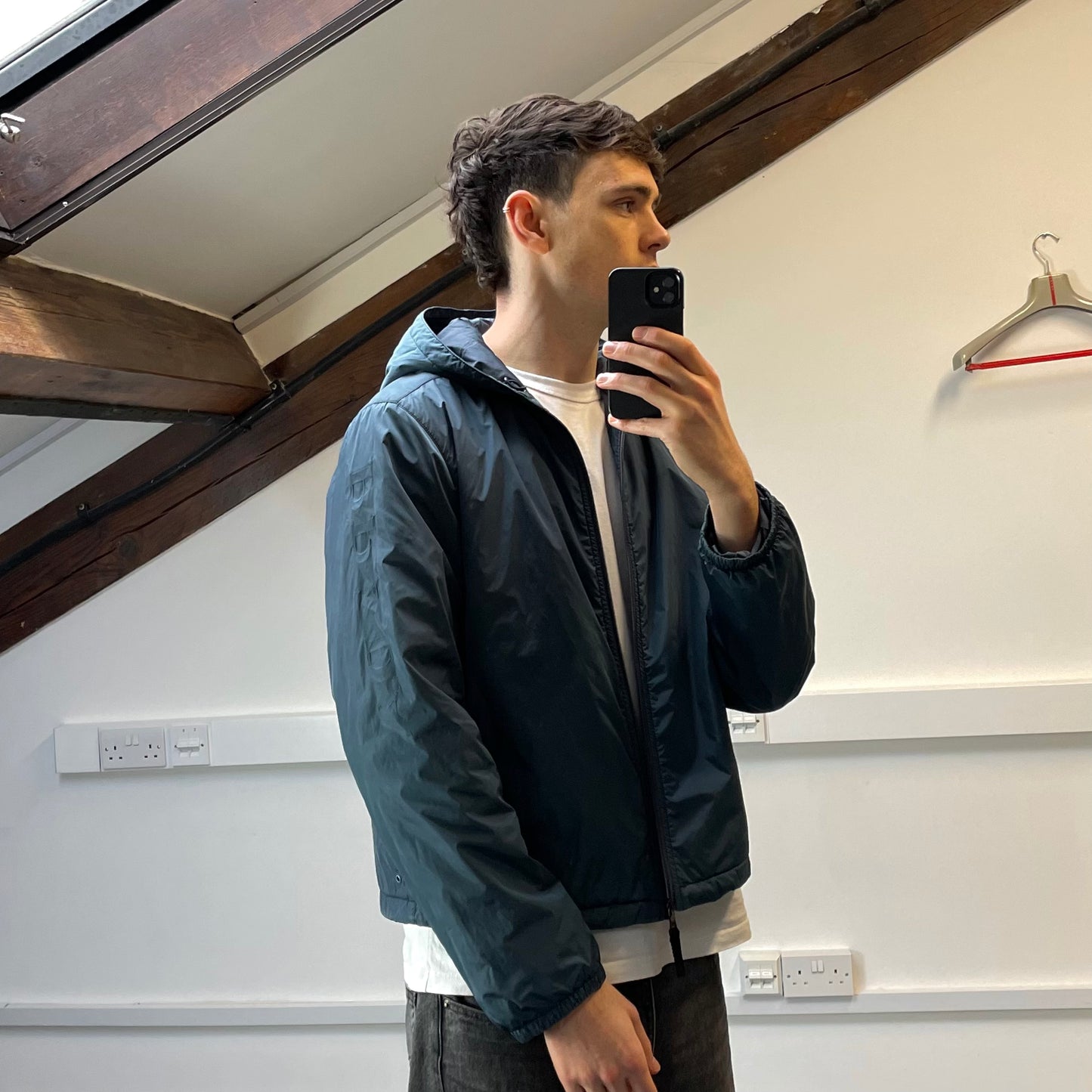 Prada Sport Blue Nylon 2007 Padded Hooded Windbreaker Jacket