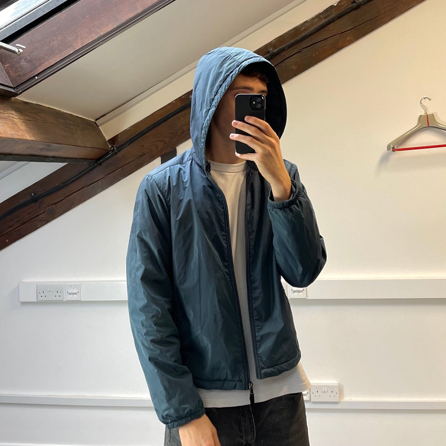 Prada Sport Blue Nylon 2007 Padded Hooded Windbreaker Jacket