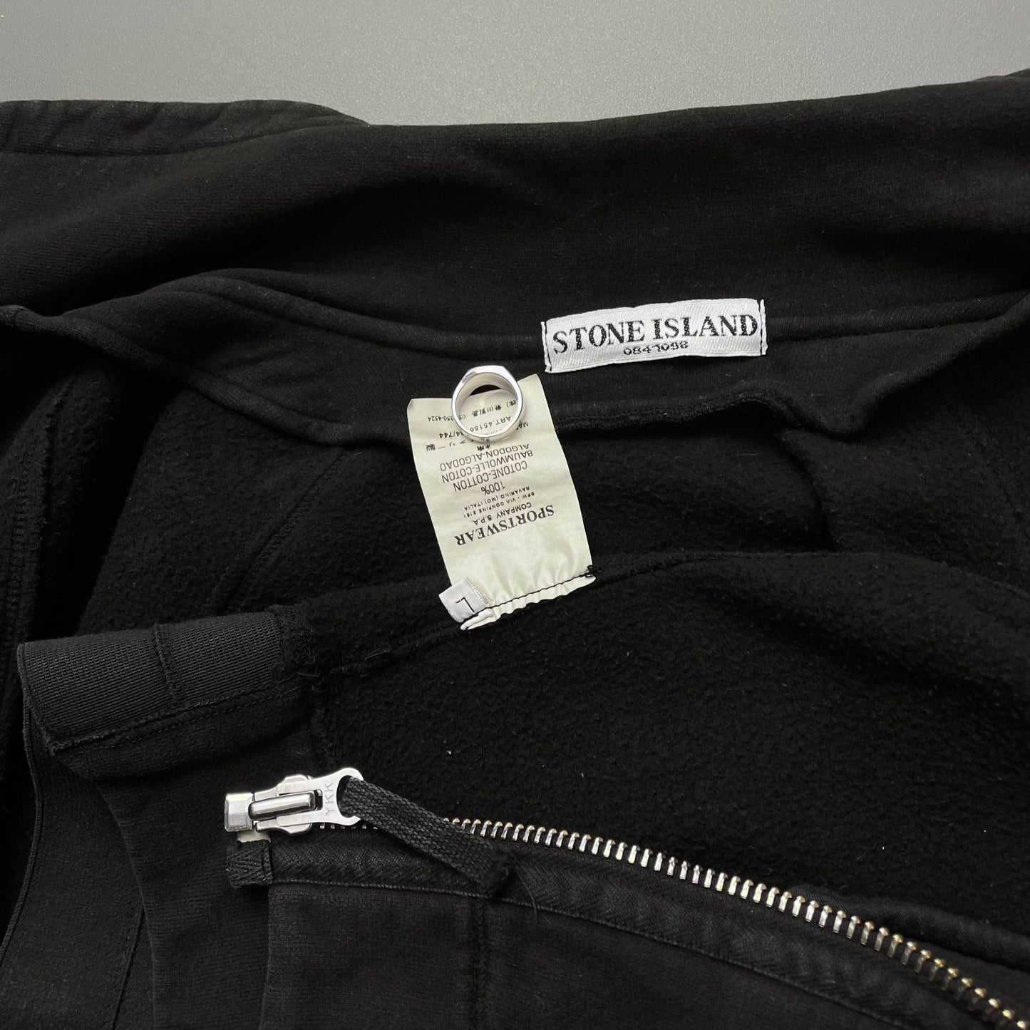 Stone Island Black AW06 Compass Emblem Zip-Through Cotton Jacket