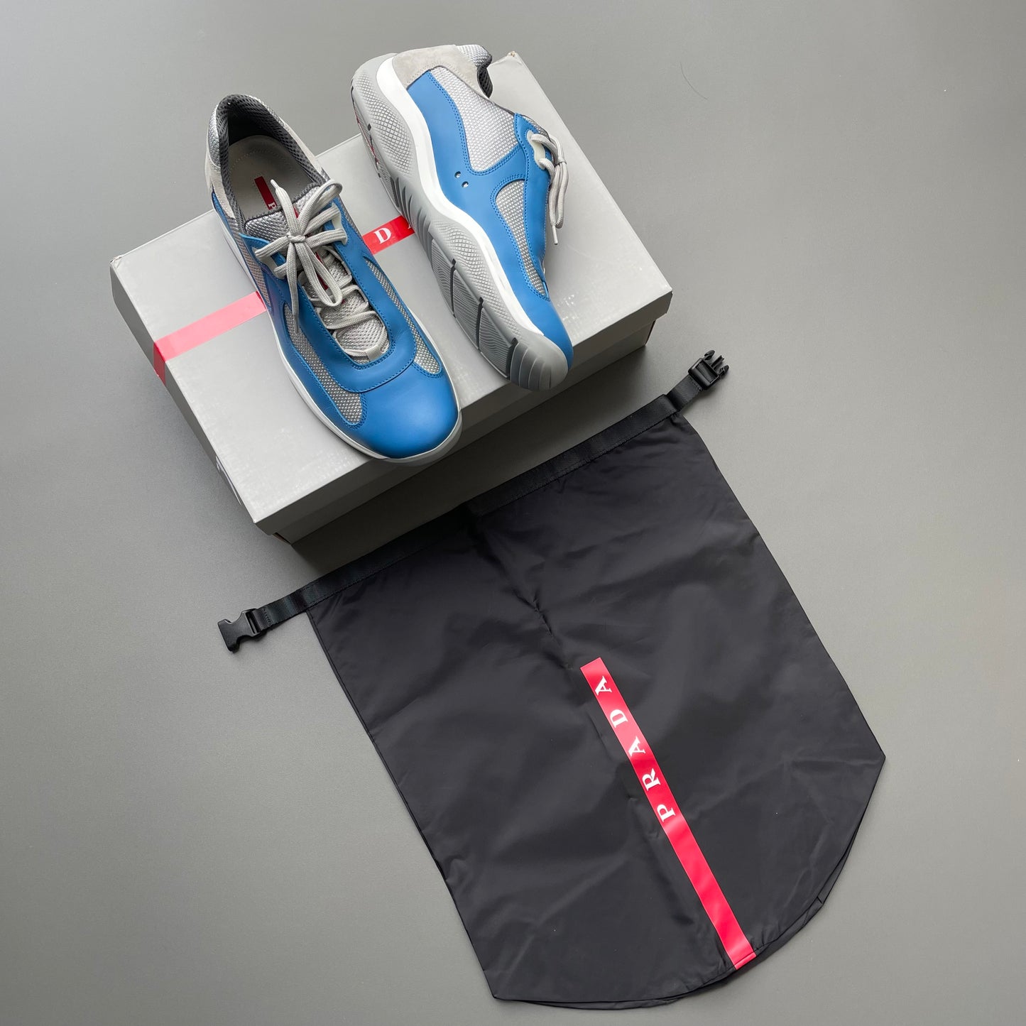 Prada Sport Blue & Grey Re-Edition Leather America's Cup Original Trainers
