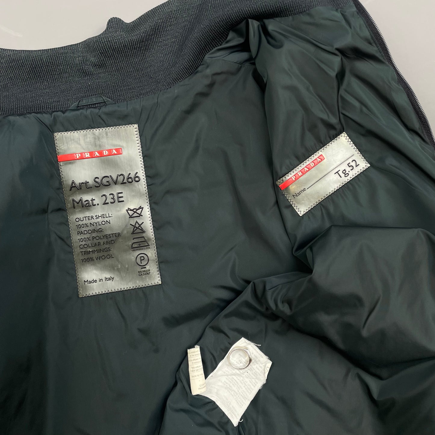 Prada Sport Teal Padded Wool-Trimmed Nylon Liner Jacket