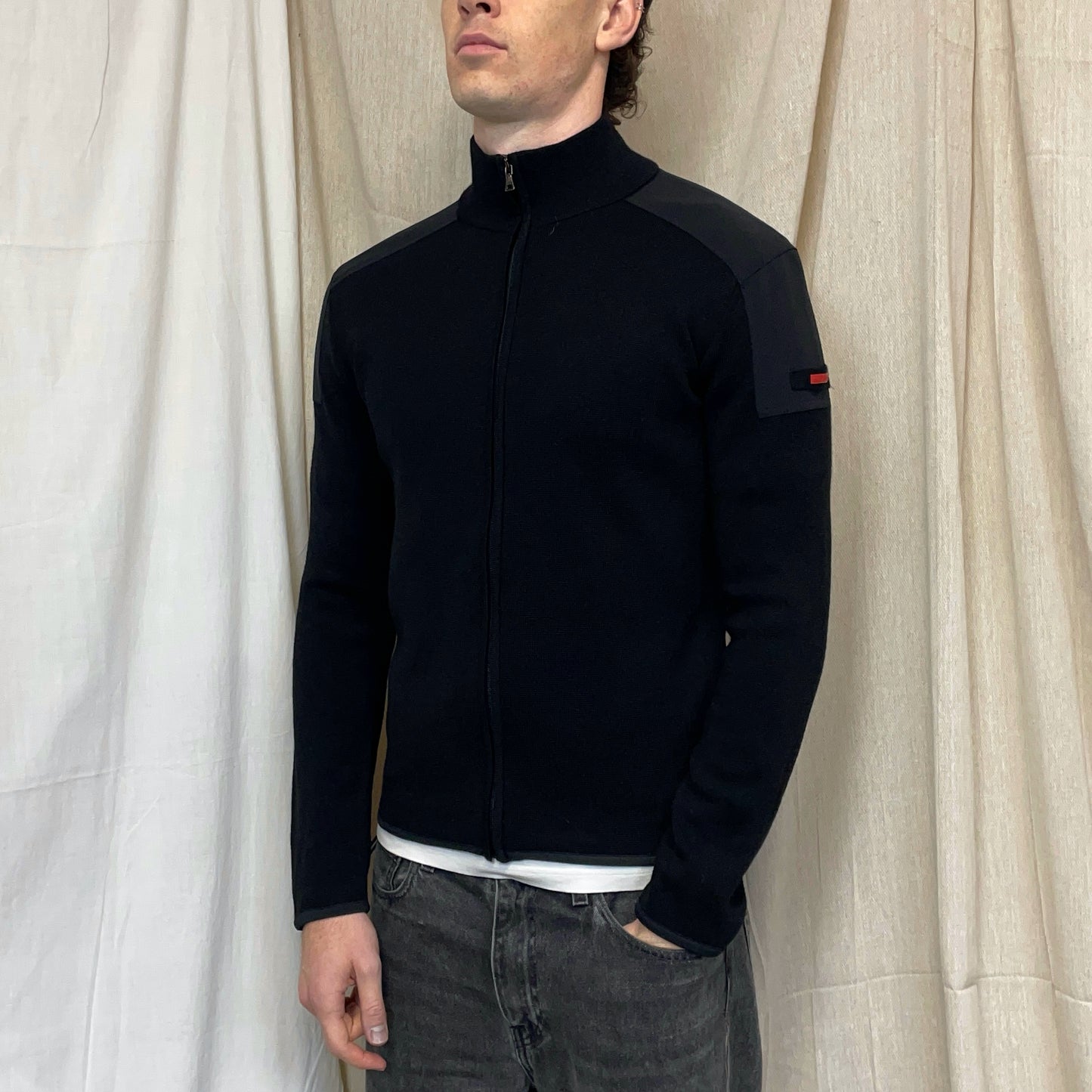 Prada Sport Black 2009 Wool & Nylon Panelled Knit Jacket