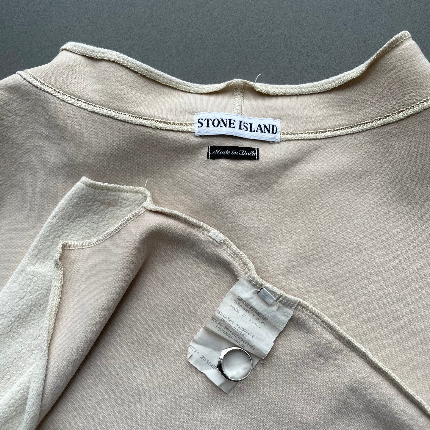 Stone Island Cream AW95 Green Edge Badge Fleece Jumper