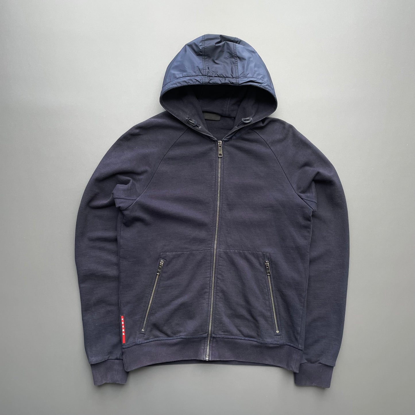 Prada Sport Navy 2018 Nylon Hood Zip-Through Hoodie