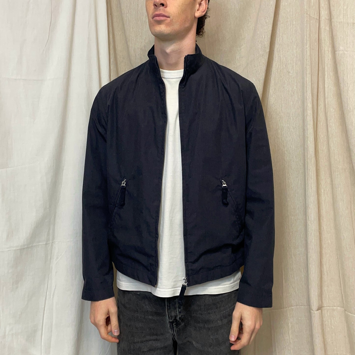 Armani Jeans Grey & Navy 90s Technical Fiber Minimalistic Coach Jacket