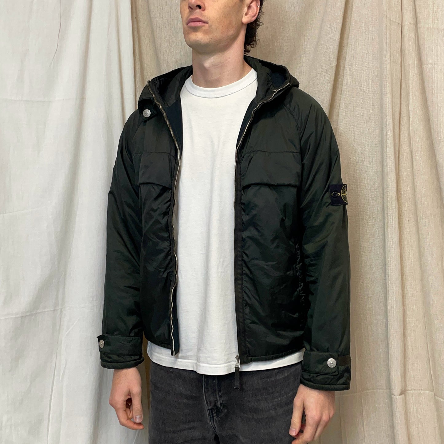 Stone Island Forest Green AW00 Lined & Padded Nylon Hooded Jacket