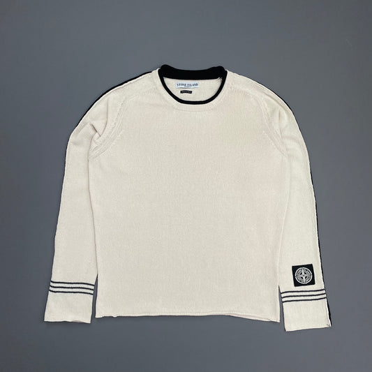 Stone Island Cream SS05 Midweight Cuff-Emblem Knit Jumper