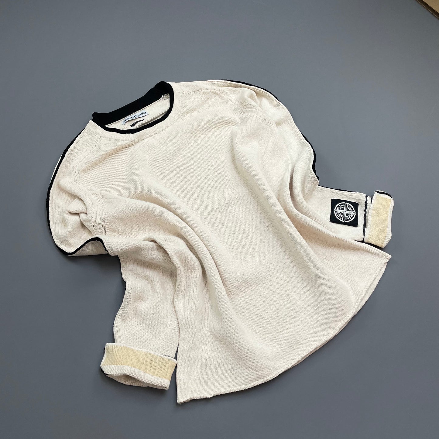 Stone Island Cream SS05 Midweight Cuff-Emblem Knit Jumper