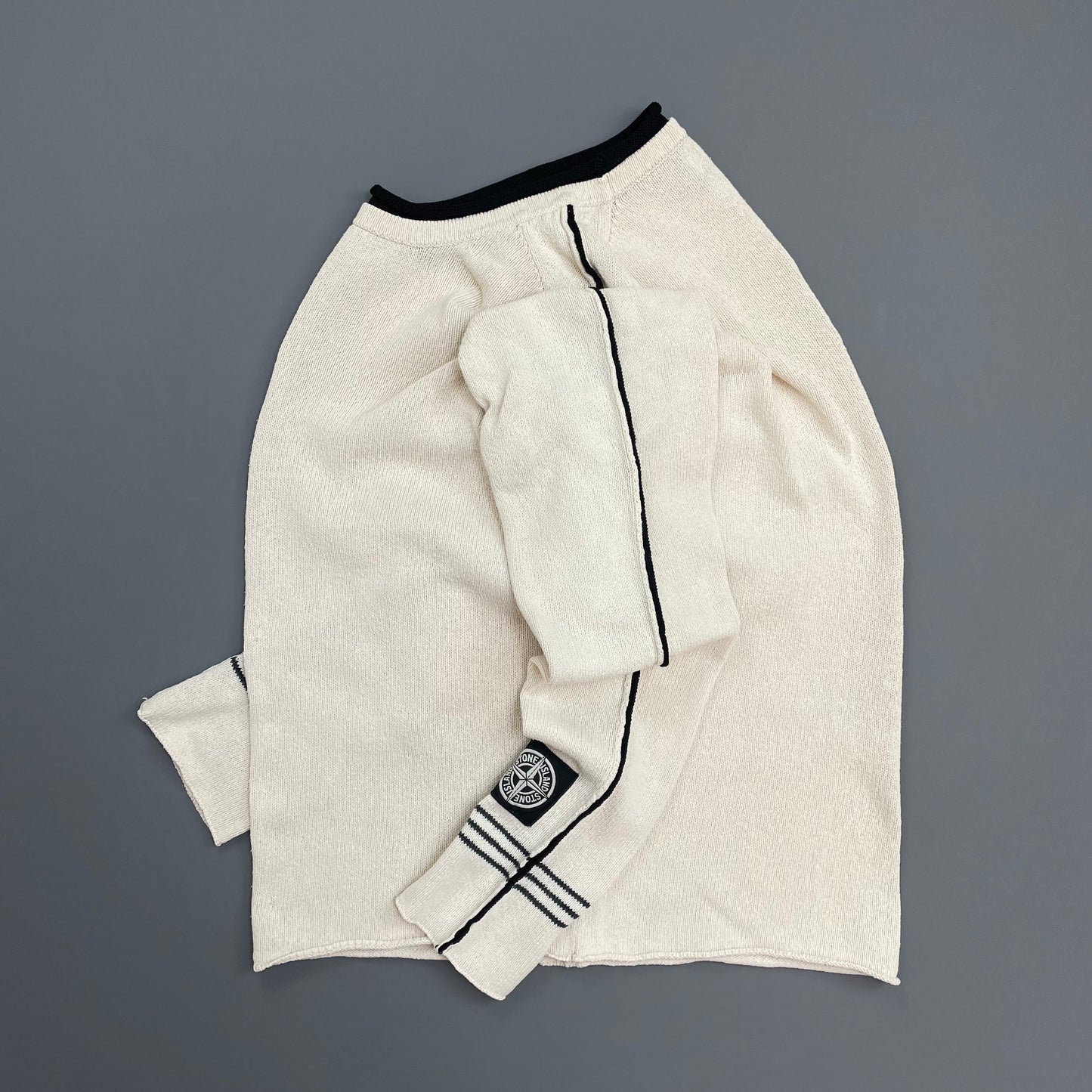 Stone Island Cream SS05 Midweight Cuff-Emblem Knit Jumper