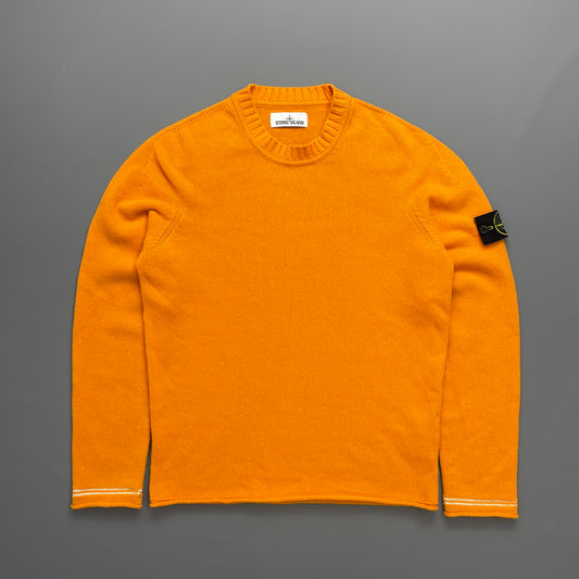 Stone Island Orange Midweight Raw-Edge AW17 Knit Crewneck Jumper