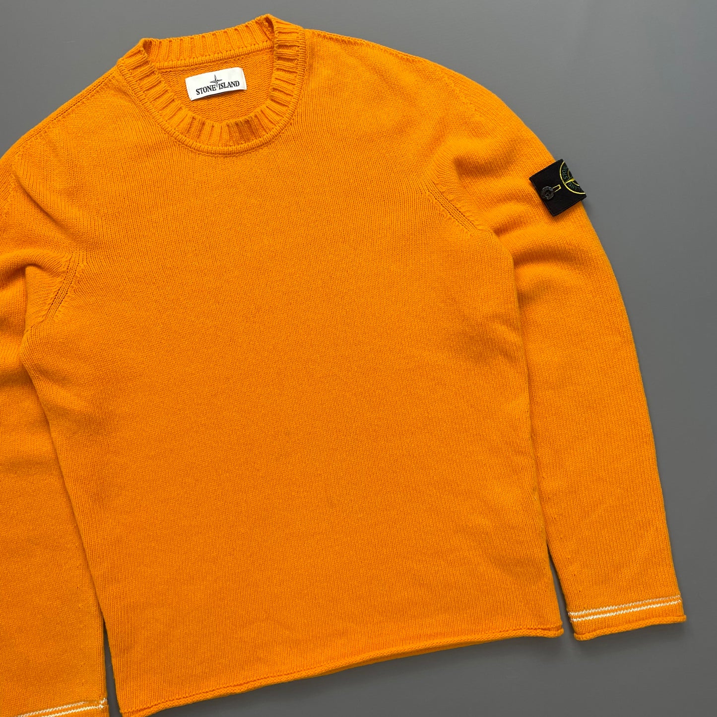 Stone Island Orange Midweight Raw-Edge AW17 Knit Crewneck Jumper
