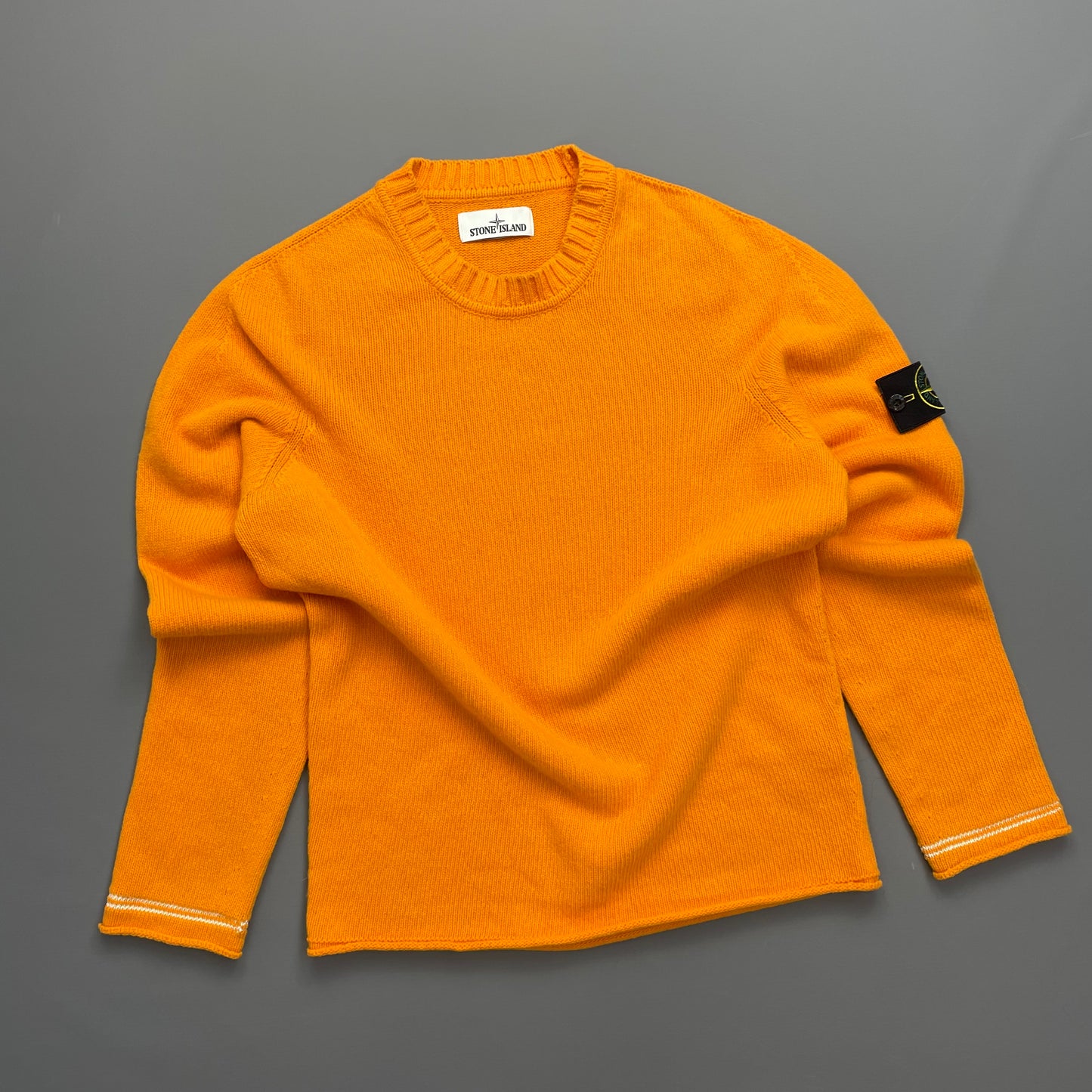 Stone Island Orange Midweight Raw-Edge AW17 Knit Crewneck Jumper