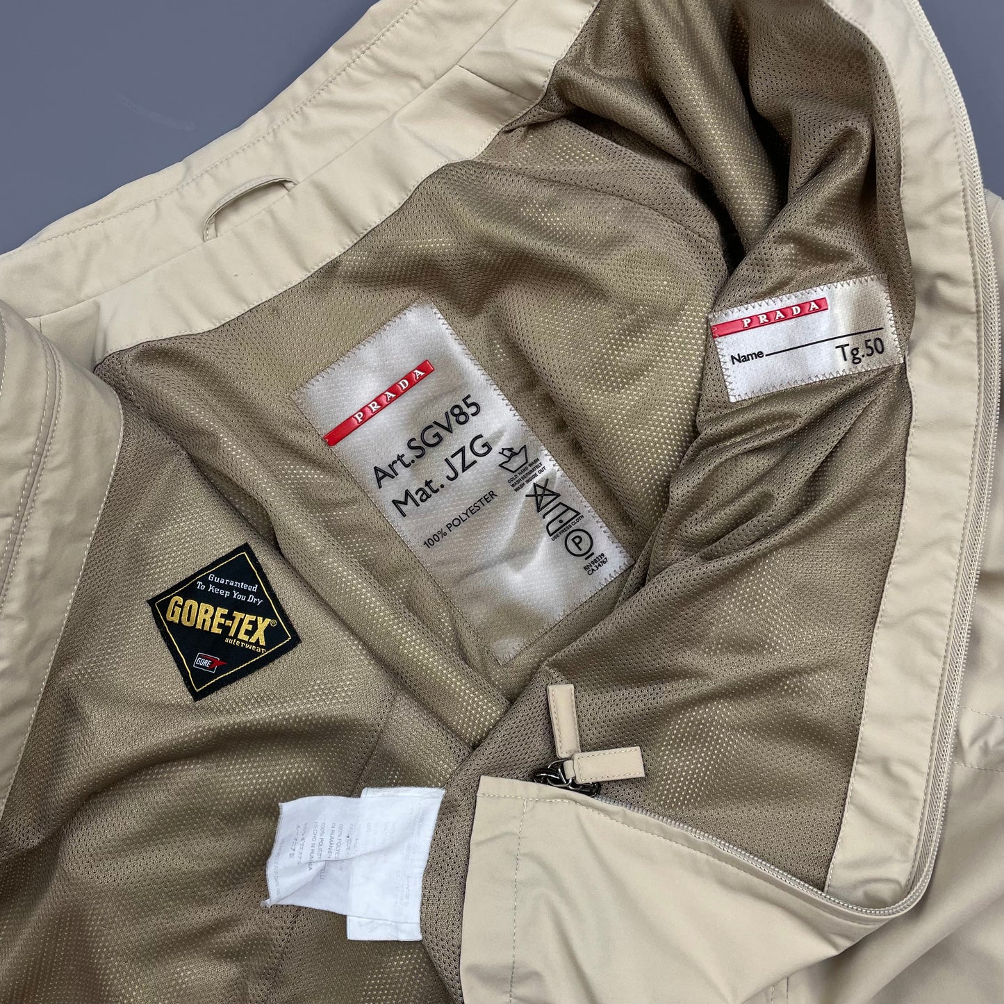 Prada Sport Cream Goretex Zip-Through Trench Coat