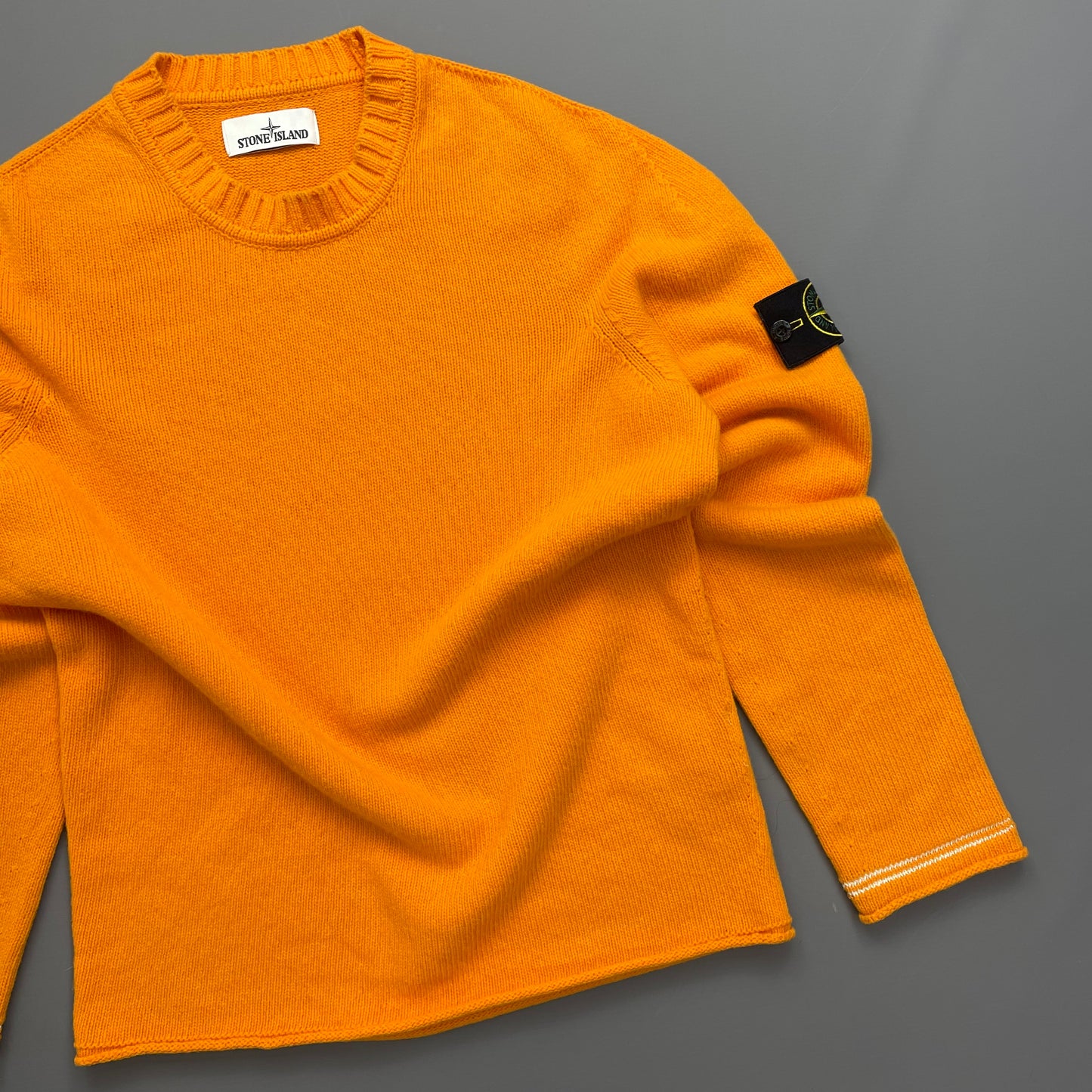 Stone Island Orange Midweight Raw-Edge AW17 Knit Crewneck Jumper