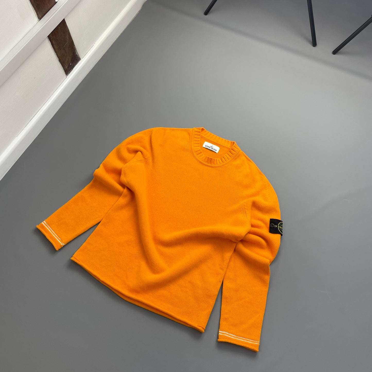 Stone Island Orange Midweight Raw-Edge AW17 Knit Crewneck Jumper